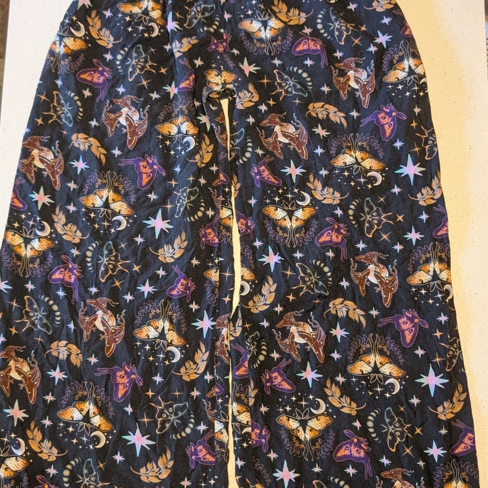 Rayon Wide Leg Pant with Colorful Moths Print